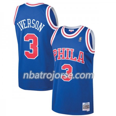 Män Philadelphia 76ers Tröja Allen Iverson 3 Hardwood Classics Blå Swingman
